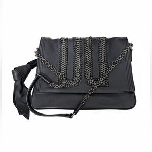 DAKS London Black Leather Messenger Bag - 13” Crossbody Satchel